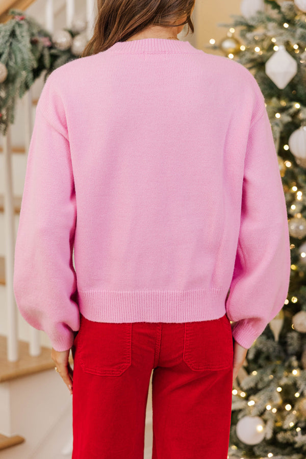 Twist Of Charm Pink & Red Bow Sweater