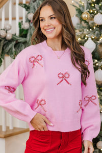 Twist Of Charm Pink & Red Bow Sweater