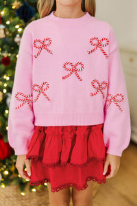 Girls: Twist Of Charm Pink & Red Bow Sweater