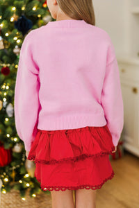 Girls: Twist Of Charm Pink & Red Bow Sweater