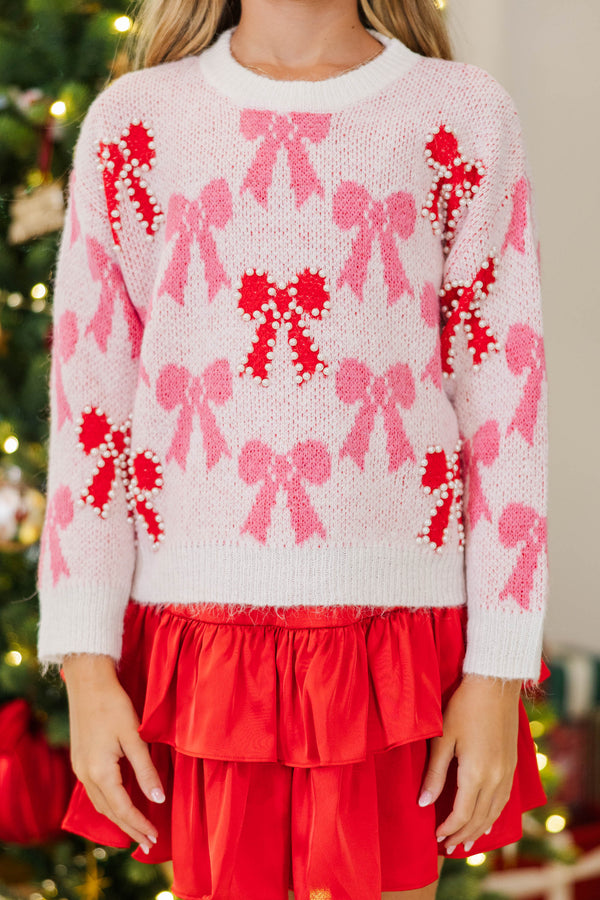 Girls: In The Spirit Pink Bow Sweater