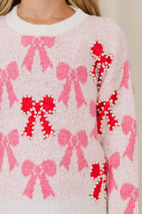 Girls: In The Spirit Pink Bow Sweater