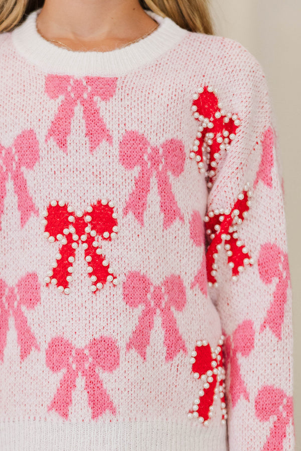 Girls: In The Spirit Pink Bow Sweater