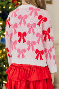 Girls: In The Spirit Pink Bow Sweater