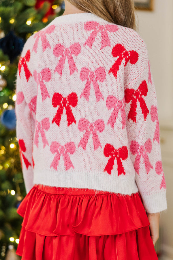 Girls: In The Spirit Pink Bow Sweater