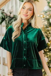 Cast Your Cares Emerald Velvet Blouse