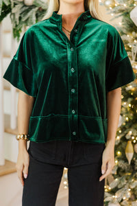Cast Your Cares Emerald Velvet Blouse