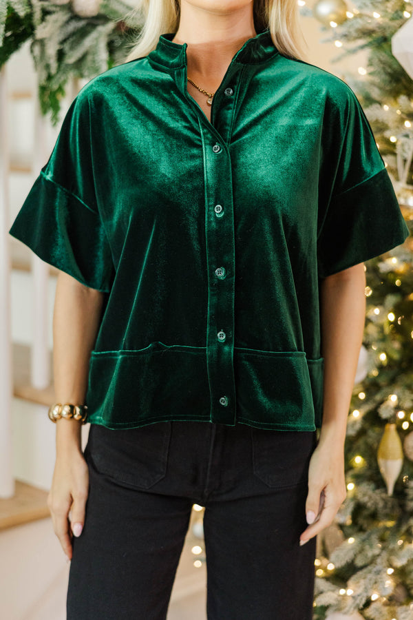 Cast Your Cares Emerald Velvet Blouse