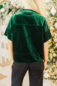 Cast Your Cares Emerald Velvet Blouse