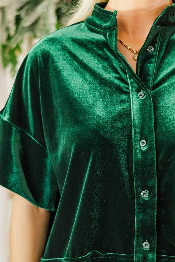 Cast Your Cares Emerald Velvet Blouse