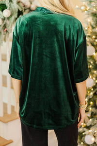 Mistletoe Moment Emerald Velvet Sequin Blouse