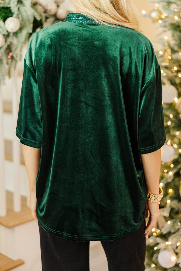 Mistletoe Moment Emerald Velvet Sequin Blouse