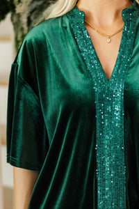 Mistletoe Moment Emerald Velvet Sequin Blouse