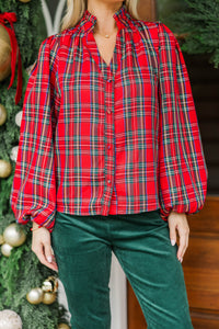 Present Perfect Red Tartan Plaid Blouse