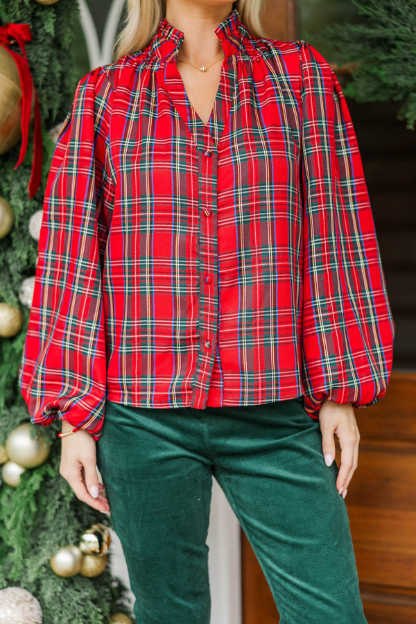 Present Perfect Red Tartan Plaid Blouse