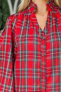 Present Perfect Red Tartan Plaid Blouse