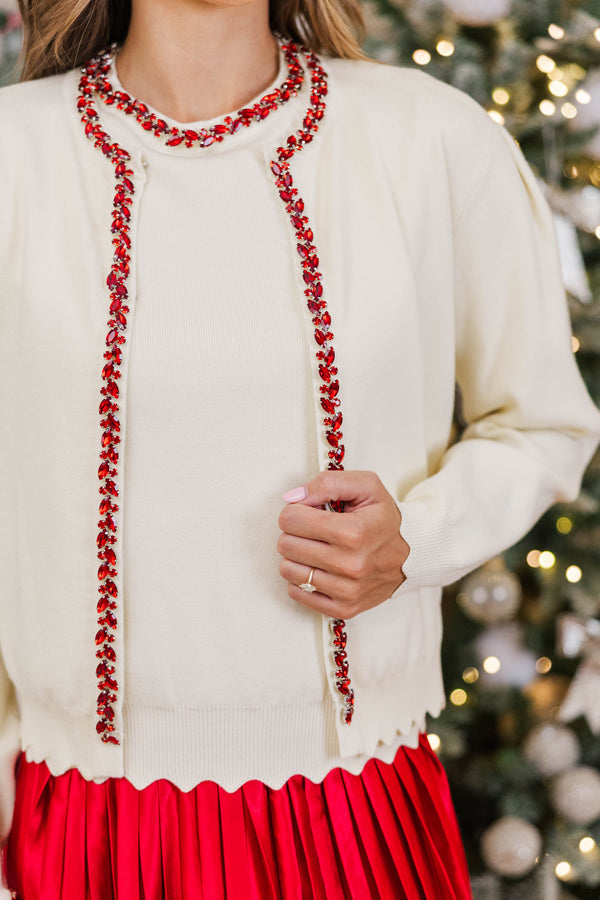 Refined Taste Cream Embellished Cardigan