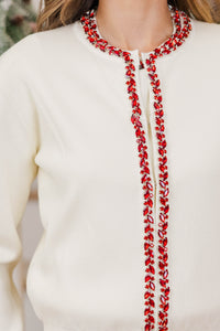 Refined Taste Cream Embellished Cardigan