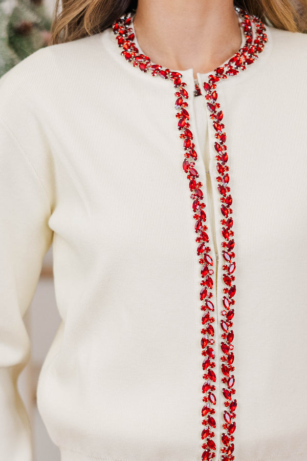 Refined Taste Cream Embellished Cardigan