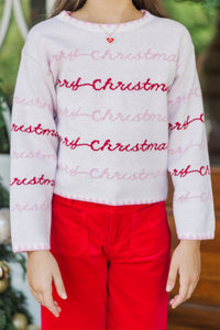 Girls: Wrapped With Love Blush Merry Christmas Sweater
