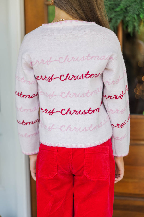 Girls: Wrapped With Love Blush Merry Christmas Sweater