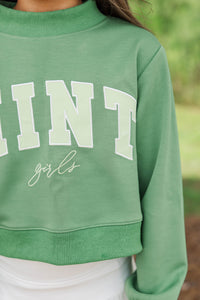 Girls: The Mint Girls Olive Mock Neck Pullover