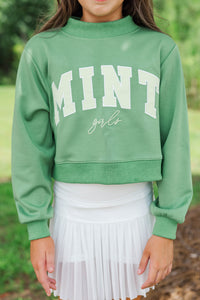 Girls: The Mint Girls Olive Mock Neck Pullover