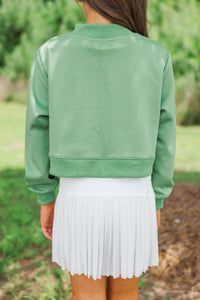 Girls: The Mint Girls Olive Mock Neck Pullover