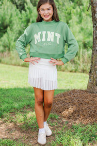 Girls: The Mint Girls Olive Mock Neck Pullover