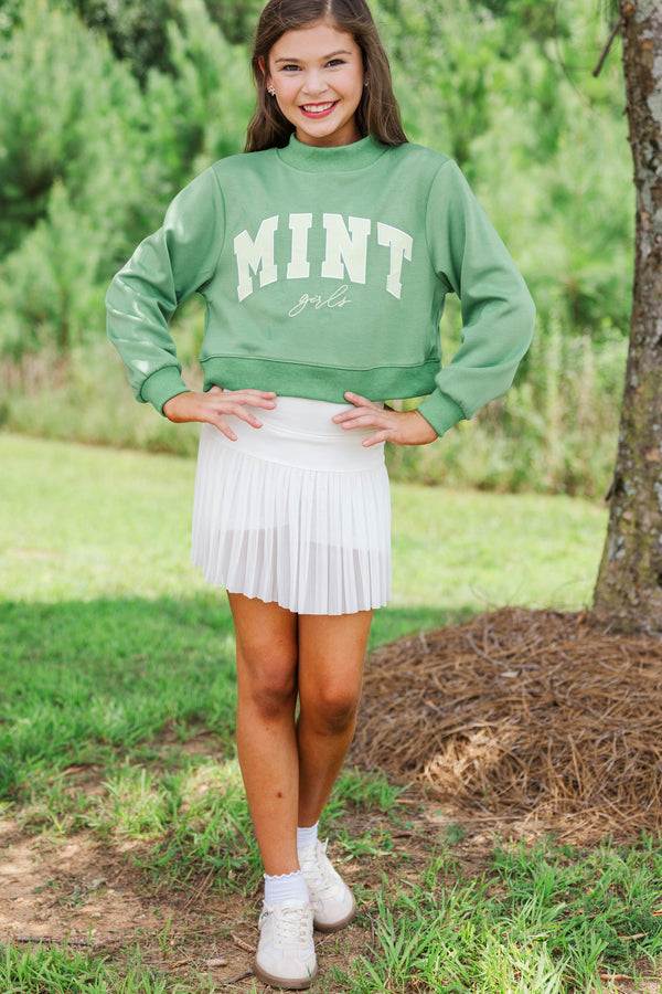 Girls: The Mint Girls Olive Mock Neck Pullover