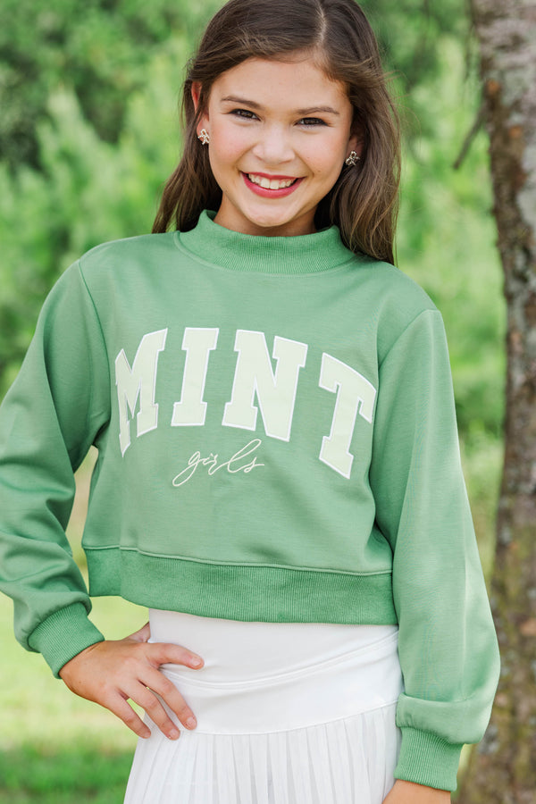 Girls: The Mint Girls Olive Mock Neck Pullover