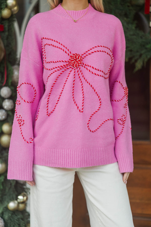 Holiday Wrapped Pink Bow Sweater