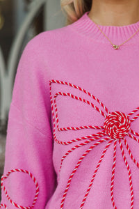 Holiday Wrapped Pink Bow Sweater