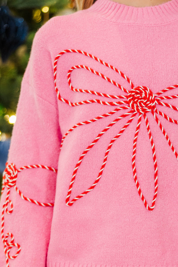 Girls: Holiday Wrapped Pink Bow Sweater