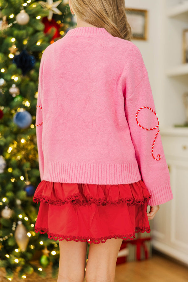 Girls: Holiday Wrapped Pink Bow Sweater