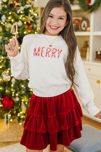 Girls: Christmas Morning Cream Merry Sweater