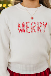 Girls: Christmas Morning Cream Merry Sweater