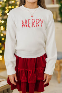 Girls: Christmas Morning Cream Merry Sweater