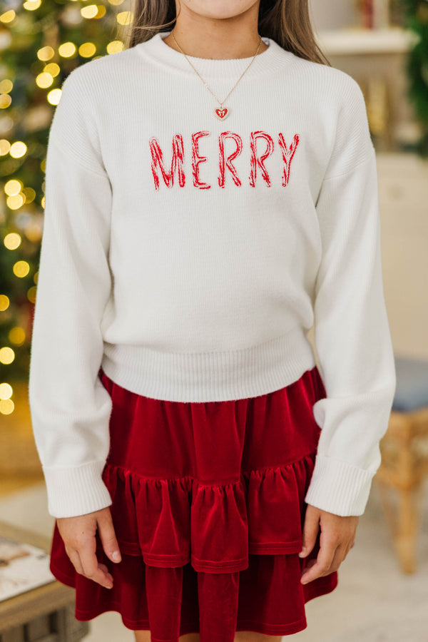 Girls: Christmas Morning Cream Merry Sweater