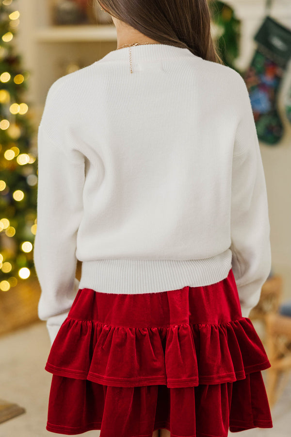 Girls: Christmas Morning Cream Merry Sweater