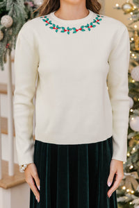 December Details Holly Embroidered Sweater