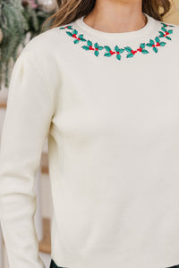 December Details Holly Embroidered Sweater