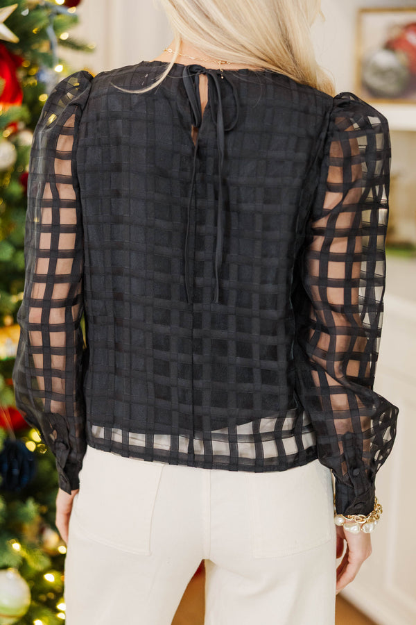 Dinner Plans Black Textured Blouse
