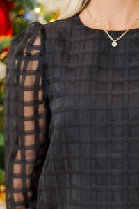 Dinner Plans Black Textured Blouse