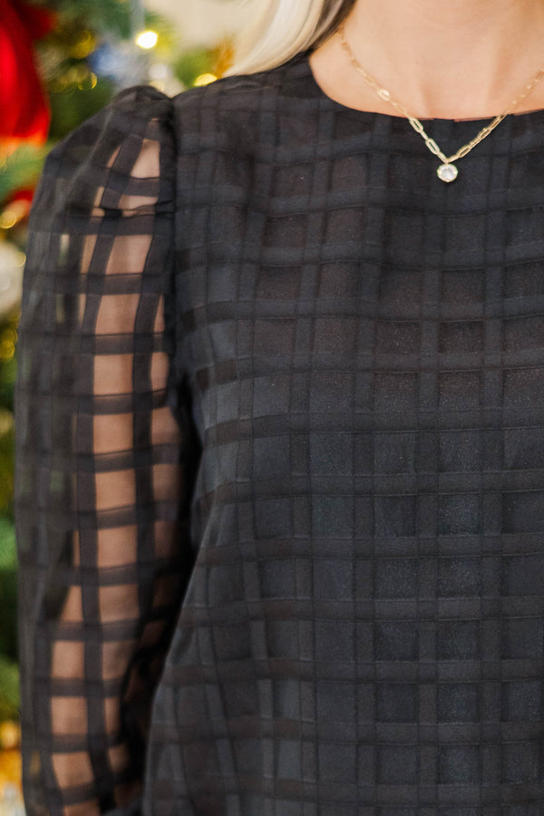 Dinner Plans Black Textured Blouse