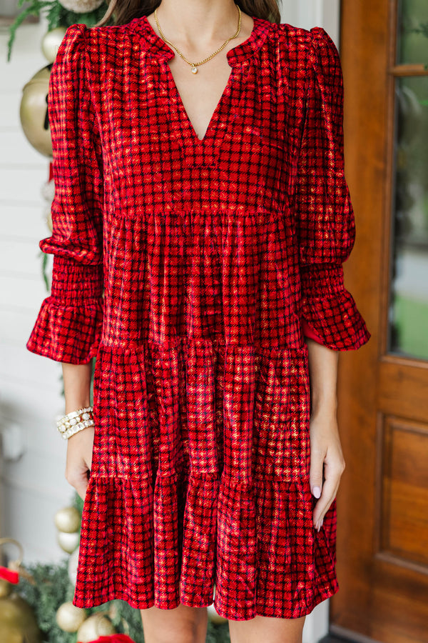 In Your Happy Place Plaid Velvet Dress
