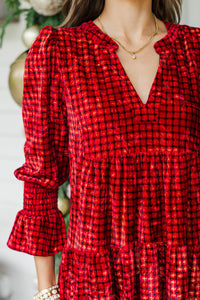 In Your Happy Place Plaid Velvet Dress