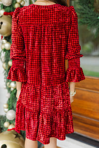 In Your Happy Place Plaid Velvet Dress