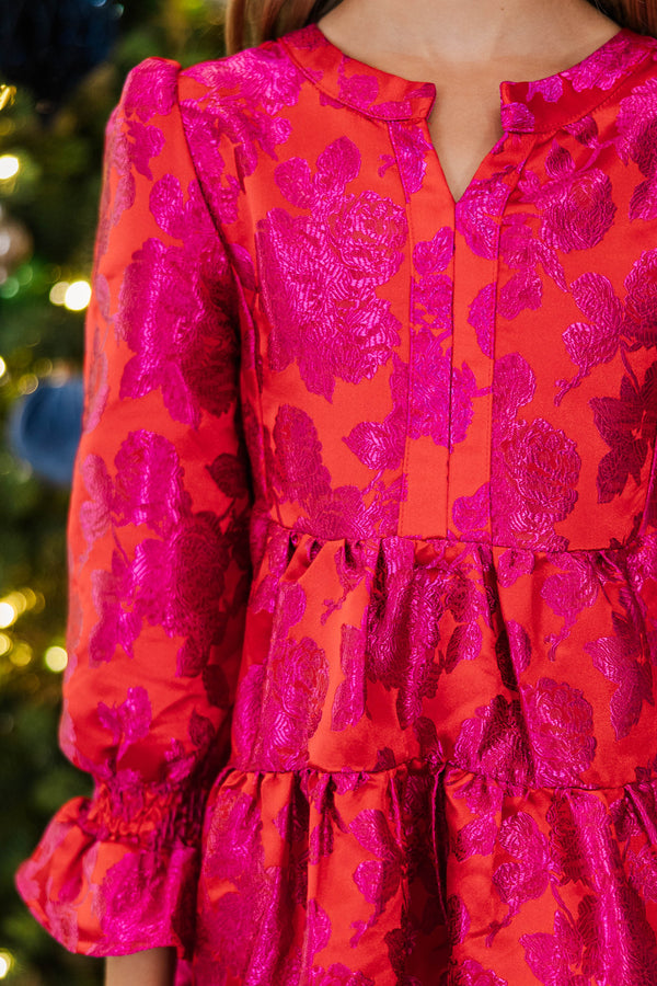 Girls: In Your Happy Place Fuchsia Brocade Dress