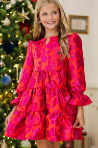 Girls: In Your Happy Place Fuchsia Brocade Dress
